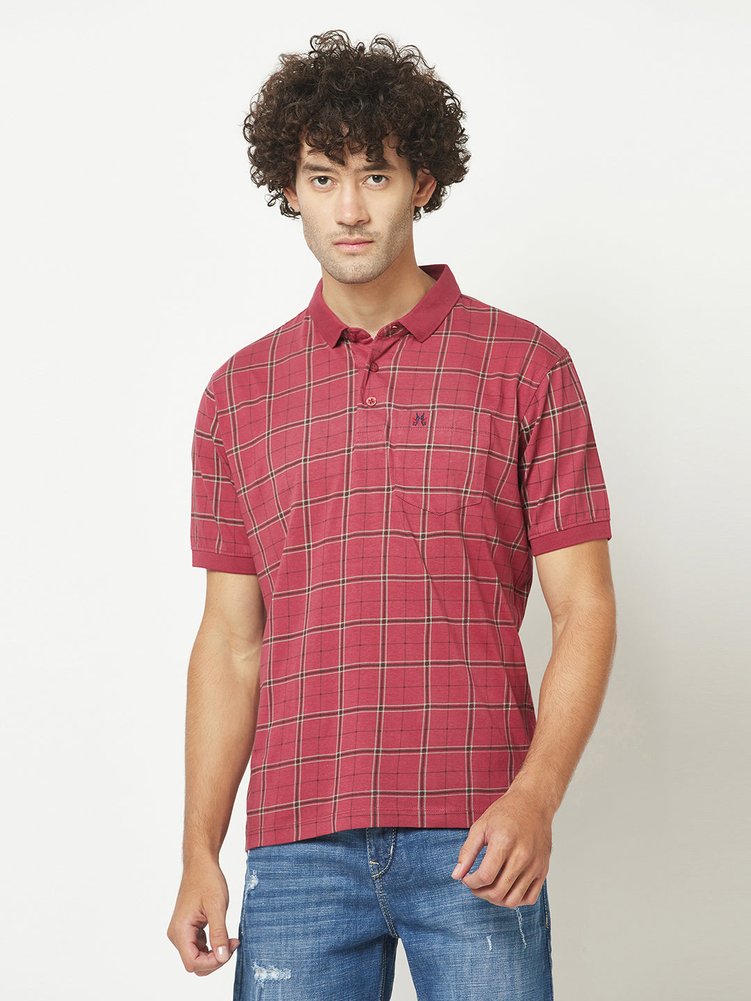  Maroon Checkered Polo T-Shirt
