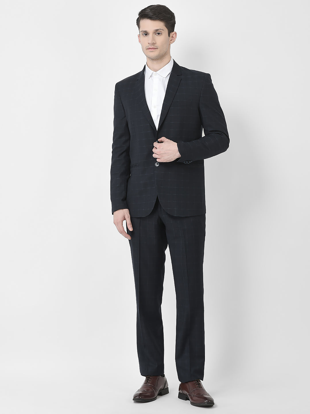 Navy Blue Graph Checked Suit Set
