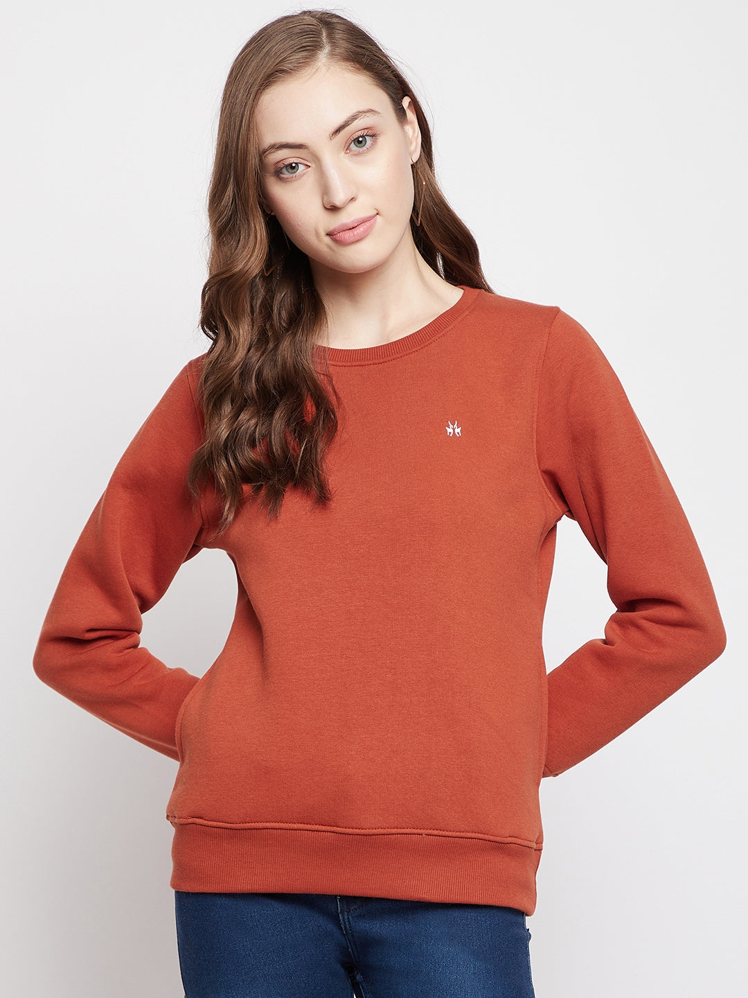 Red Round Neck Sweatshirt - Women Sweatshirts