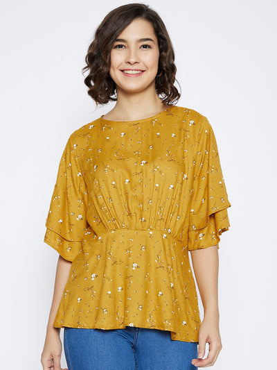 Mustard Floral Printed Top - Women Tops