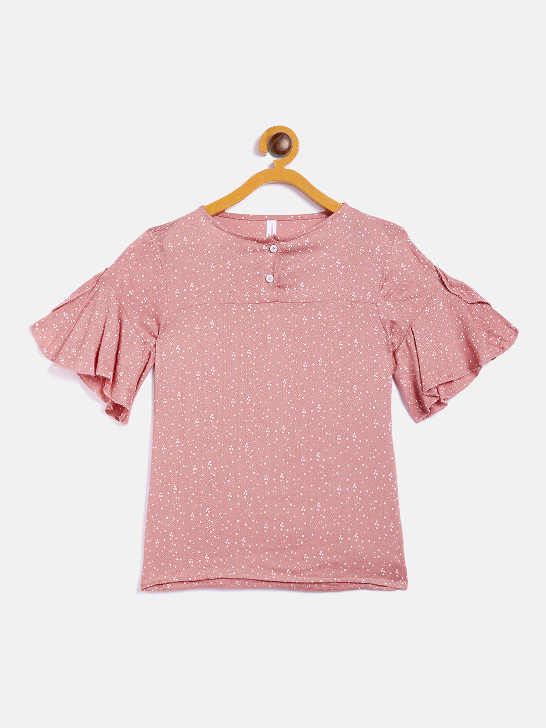 Pink Printed Flared SleeveTop - Girls Tops