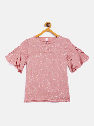 Pink Printed Flared SleeveTop - Girls Tops