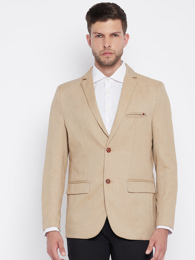 Beige Notched Lapel Blazer - Men Blazers