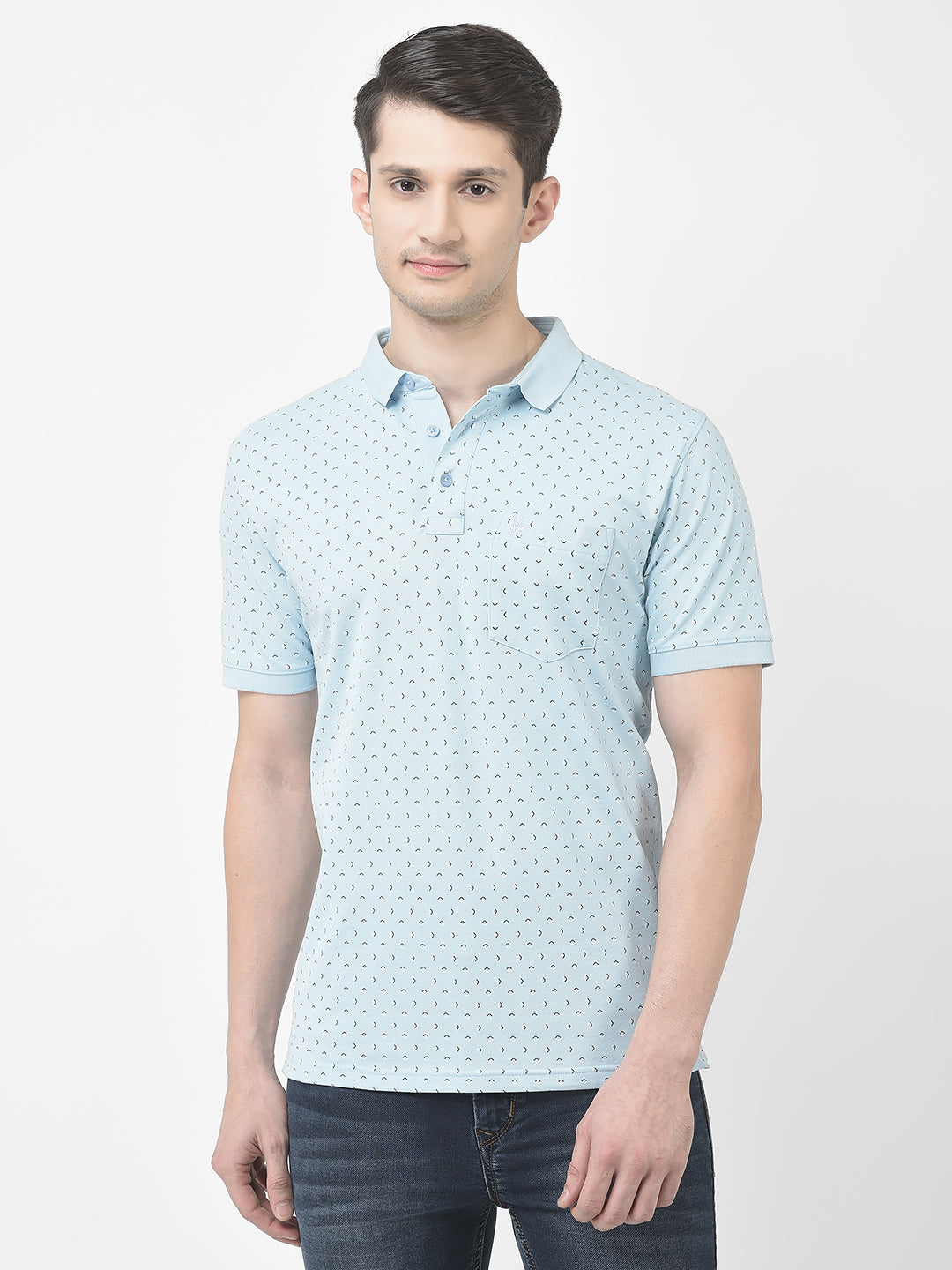 Blue Geometric Print Polo T-Shirt-Men T-Shirts-Crimsoune Club