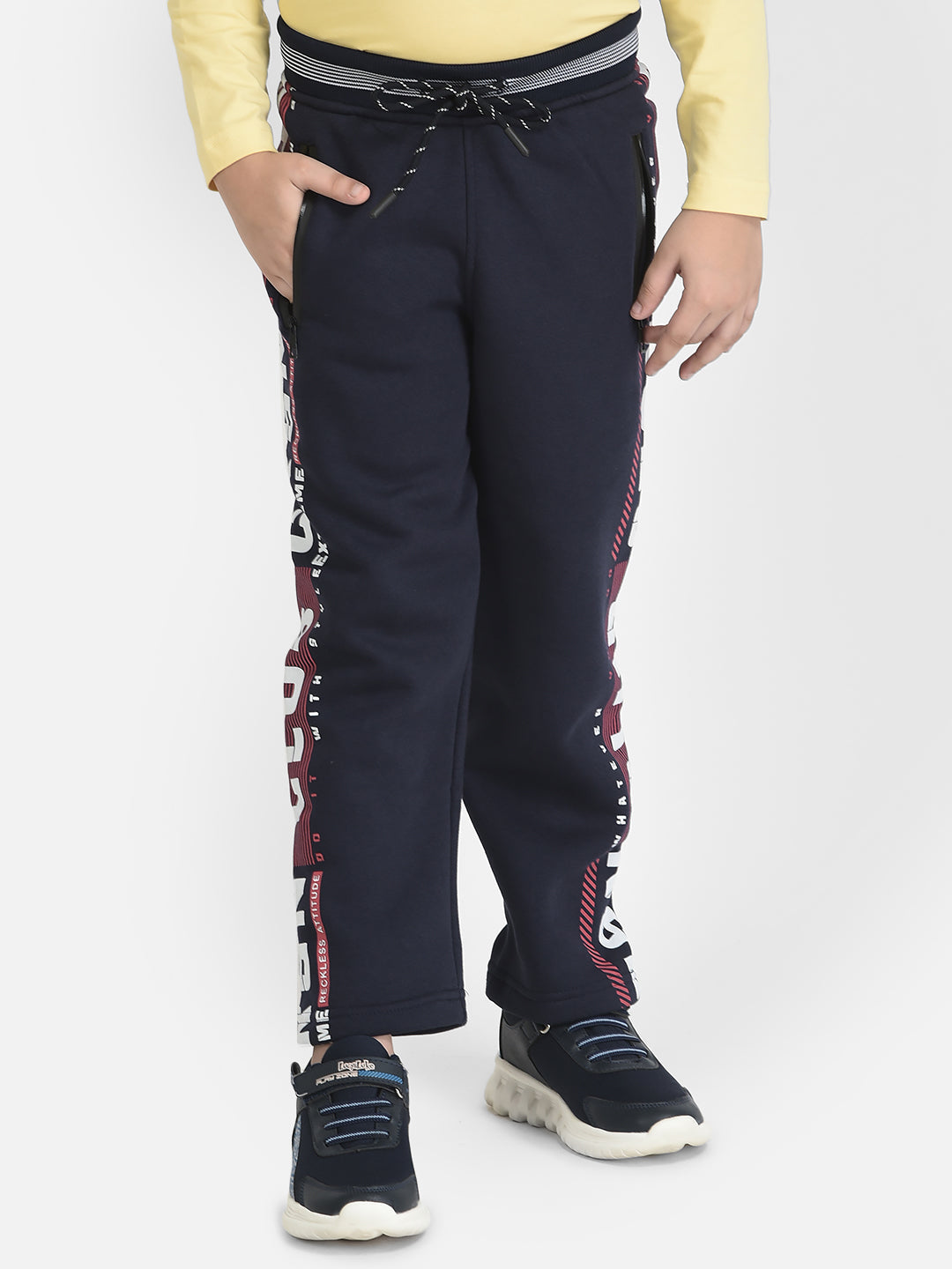 Navy Blue Track Pants with Typographic Detailing 