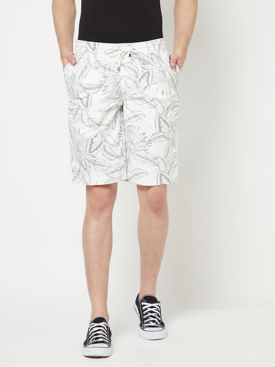 White Floral Printed Shorts - Men Shorts