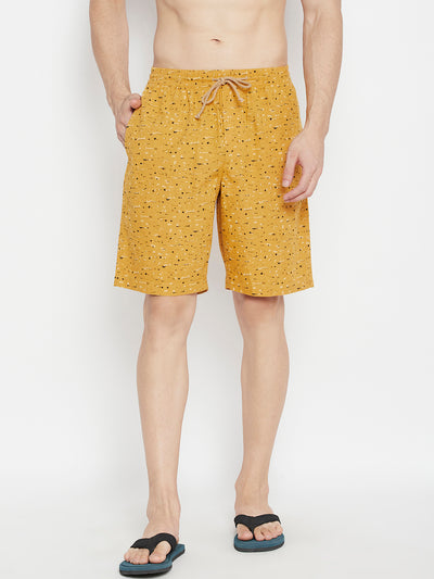 Mustard Printed Slim Fit Lounge Shorts - Men Lounge Shorts