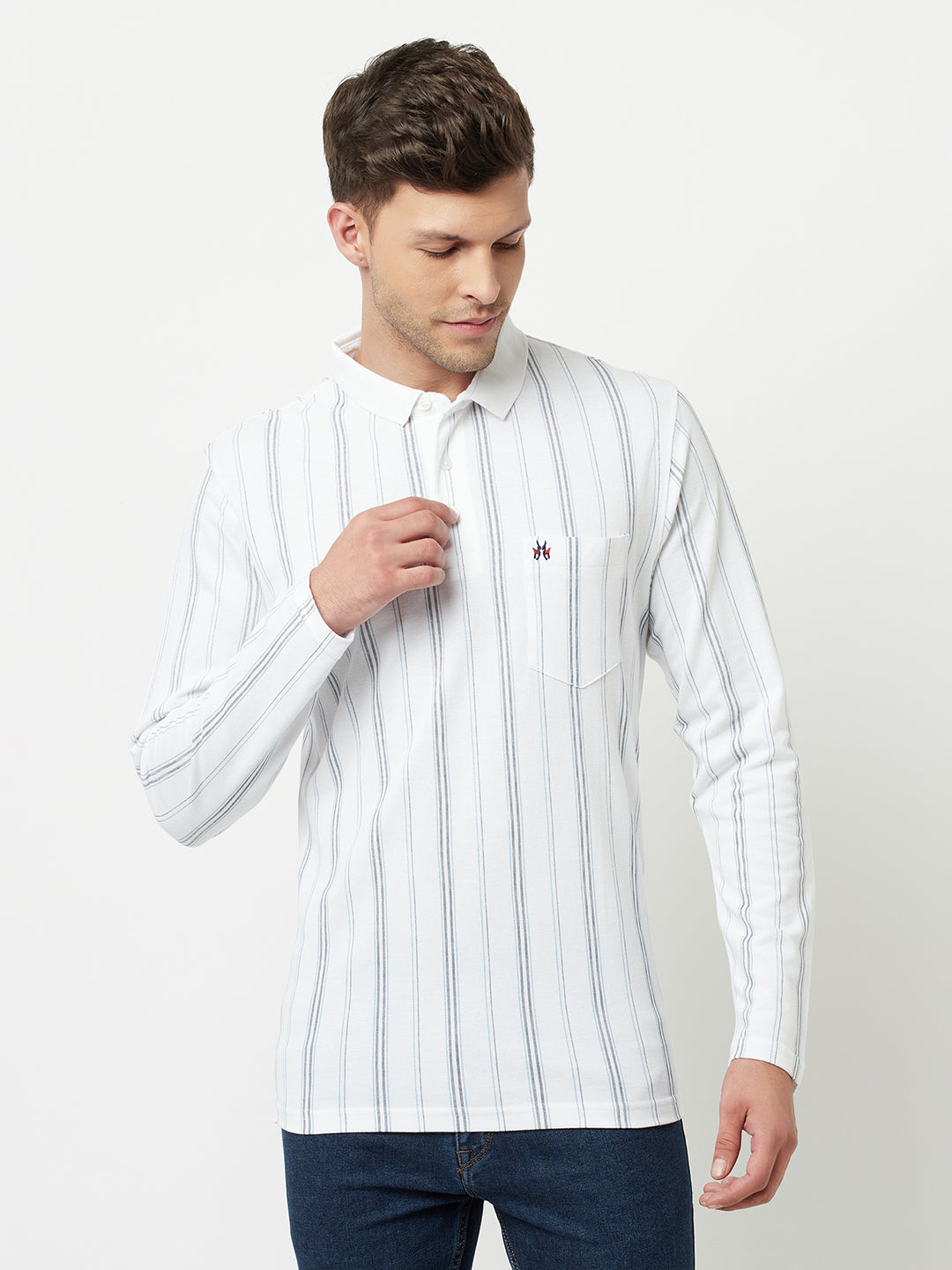 White Striped Polo T-Shirt-Men T-Shirts-Crimsoune Club