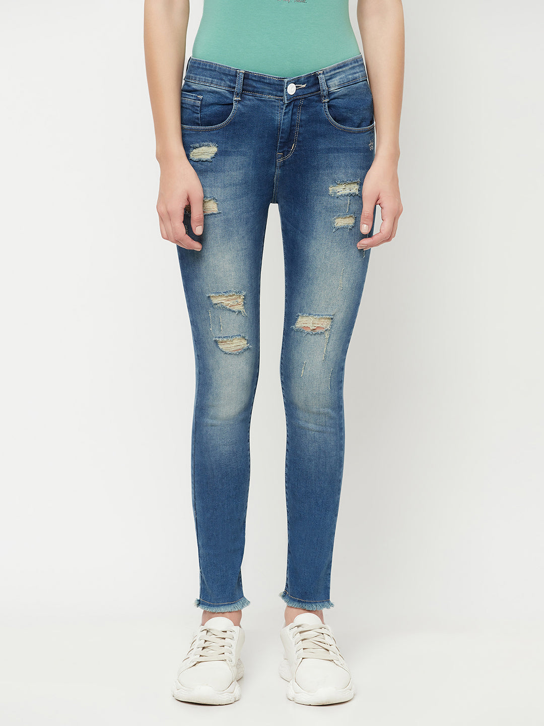 Blue Light Fade Distressed Jeans - Women Jeans