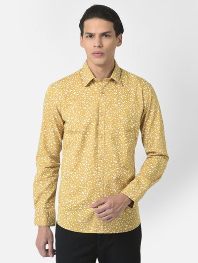 Yellow Shirt in Floral Print-Men shirts-Crimsoune Club
