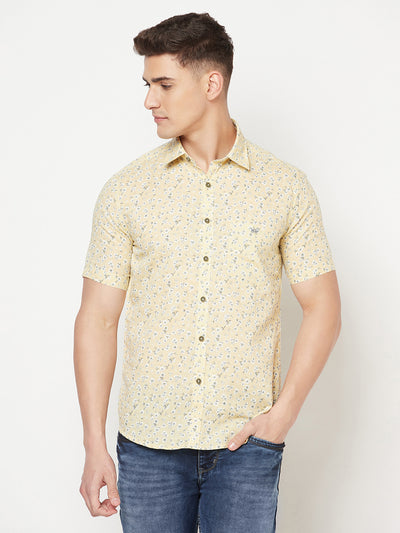 Beige Floral Linen Shirt - Men Shirts