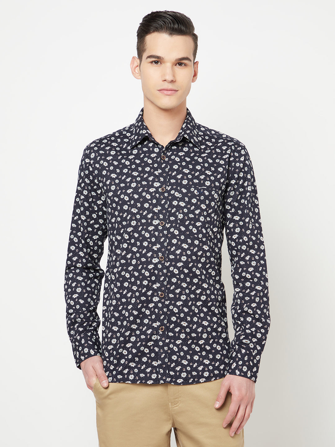 Navy Blue Floral Printed Shirt - Men Shirts