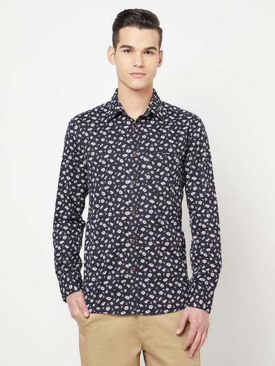 Navy Blue Floral Printed Shirt - Men Shirts