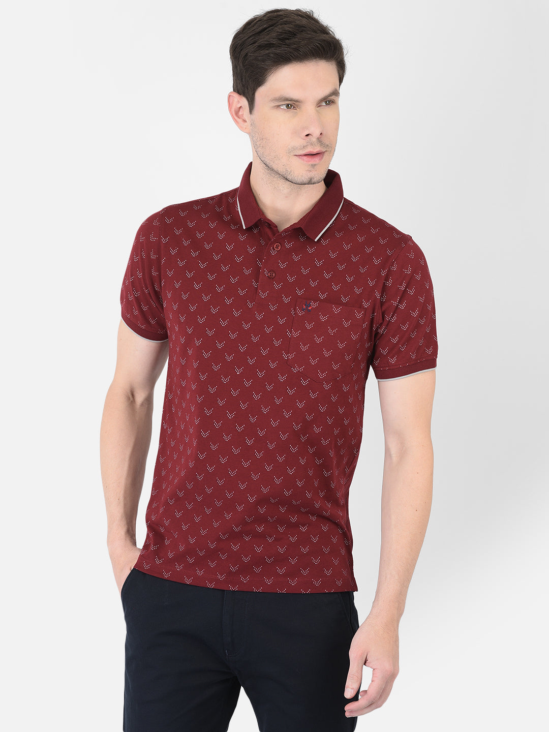 Maroon Printed Polo T-Shirt - Men T-Shirts