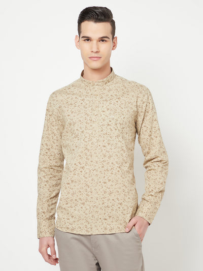 Beige Floral Printed Kurta - Men Kurtas