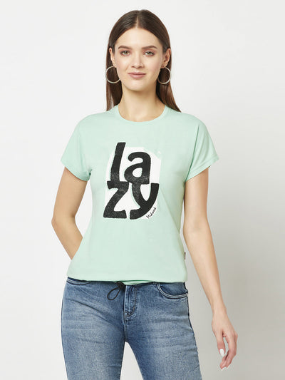  Mint Green Cinched Typography T-Shirt