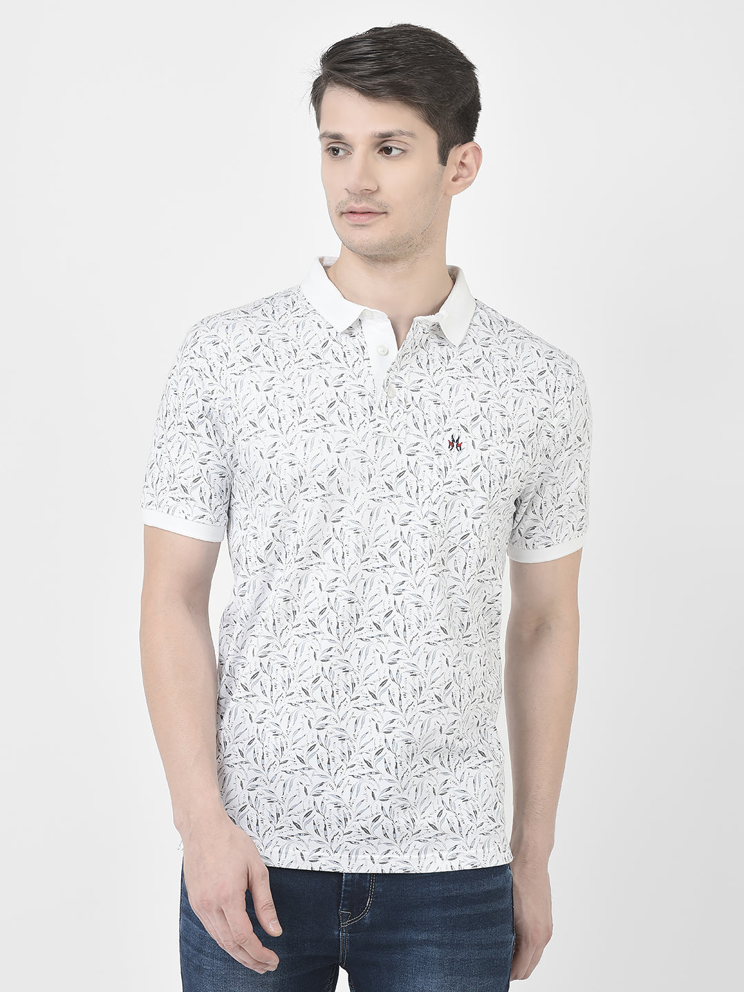  Floral White Polo T-Shirt