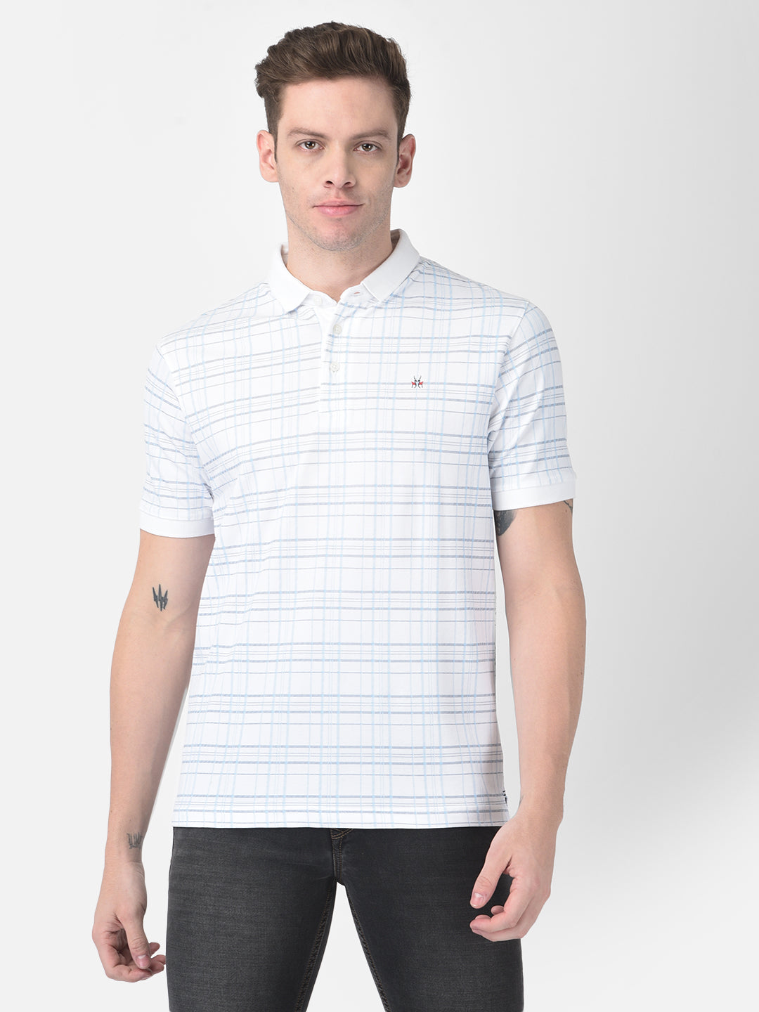 White Checked Polo T-Shirt-Men T-Shirts-Crimsoune Club