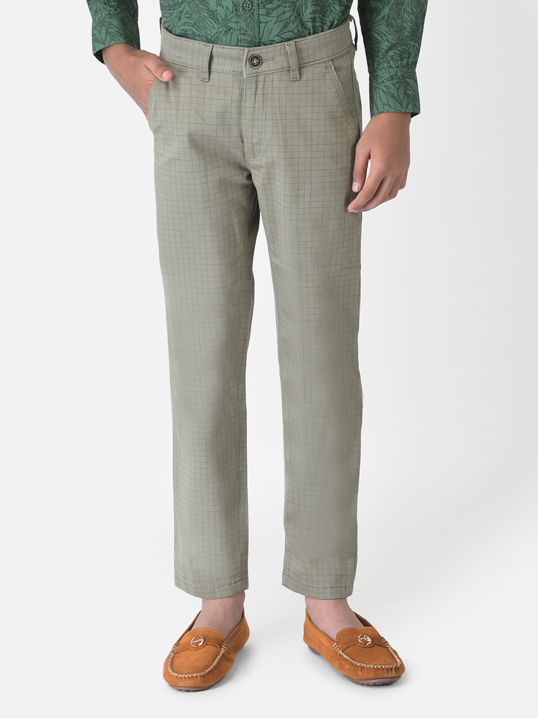 Olive Checked Trousers-Boys Trousers-Crimsoune Club