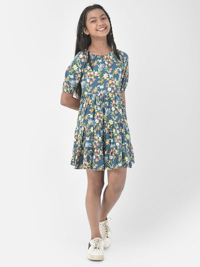  Indigo Floral Empire Dress