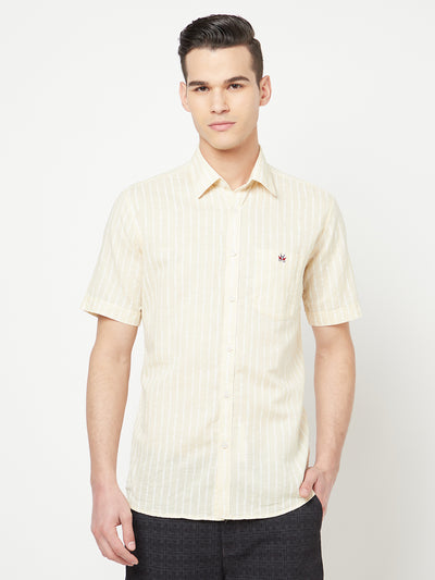 Cream Striped Linen Shirt - Men Shirts