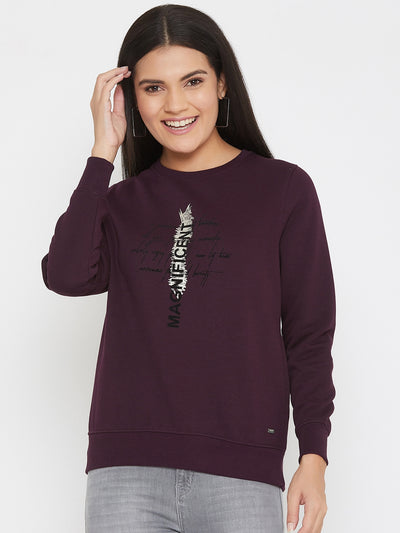Purple Printed Round Neck Sweatshirt - Women Sweatshirts