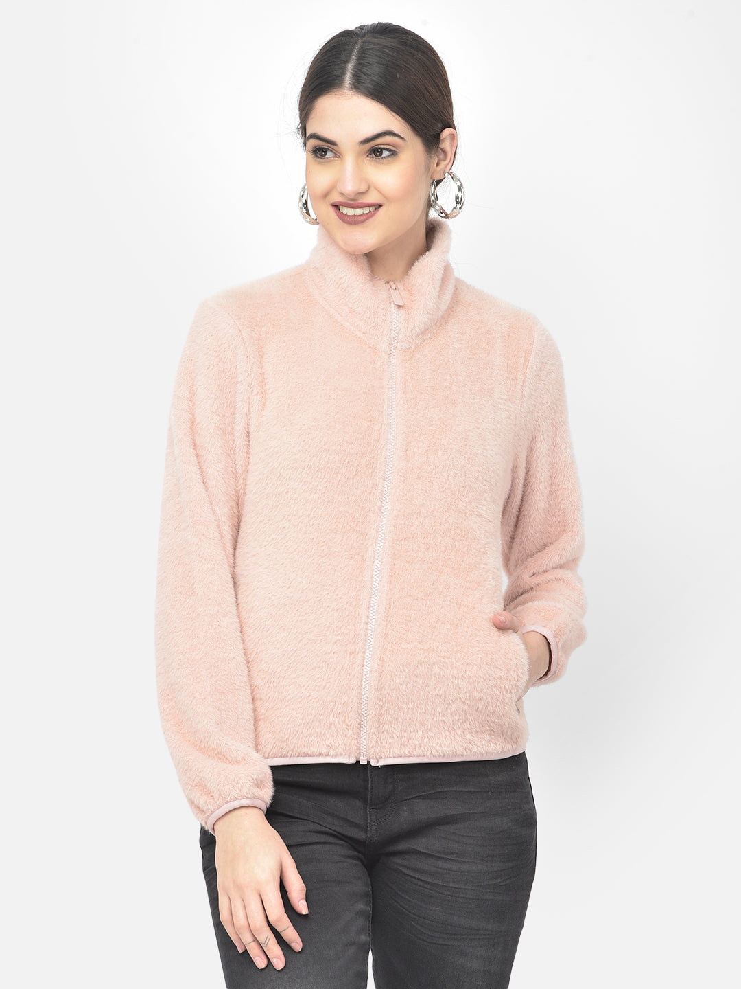 Pink Mock Collar Sweatshirt - Women Sweatshirts