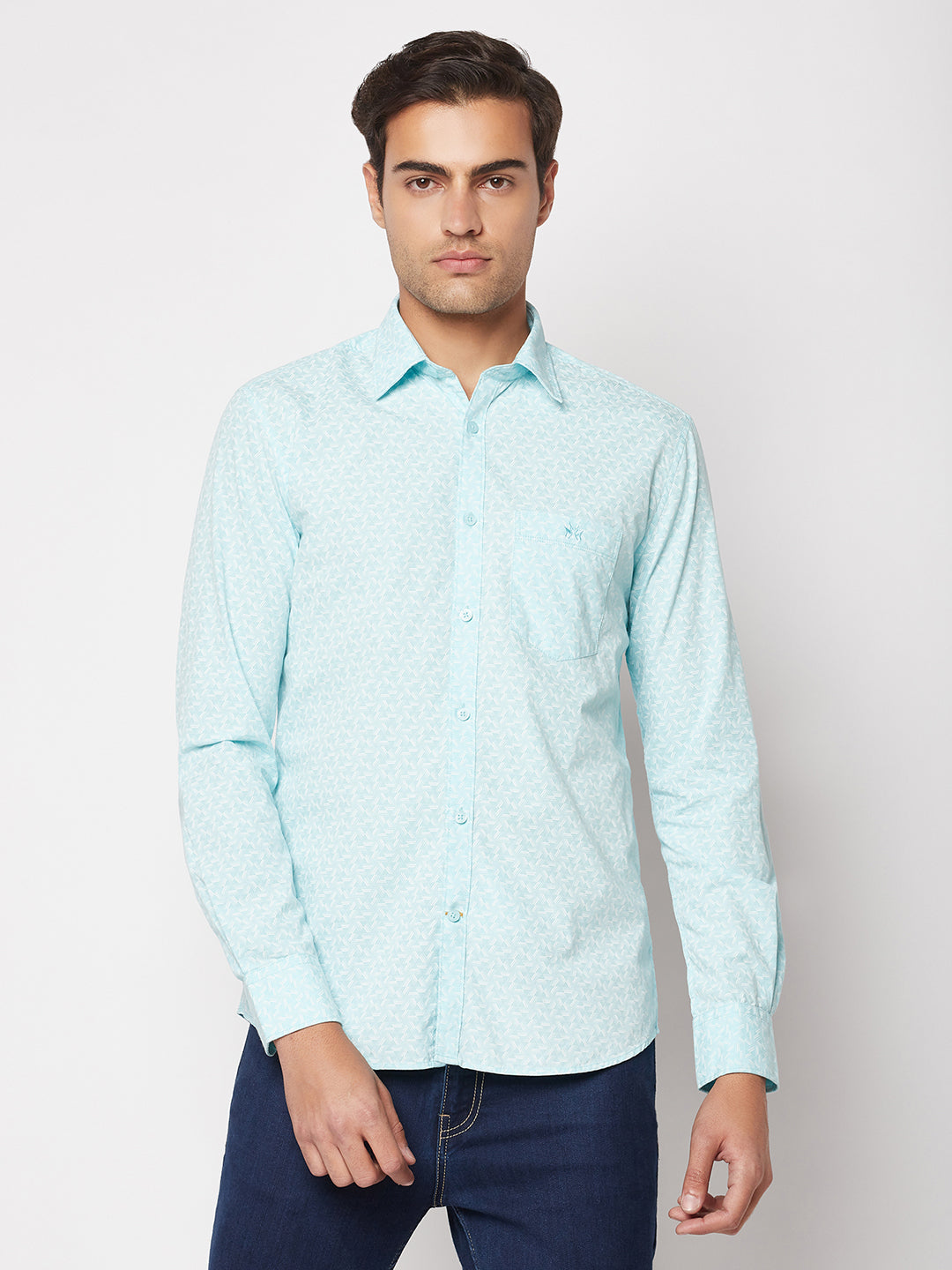  Cyan Abstract Print Shirt