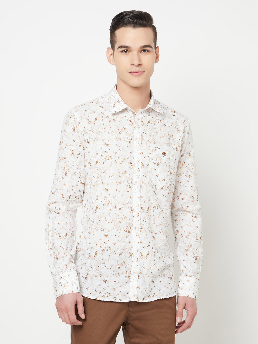 White Printed Linen Shirt - Men Shirts