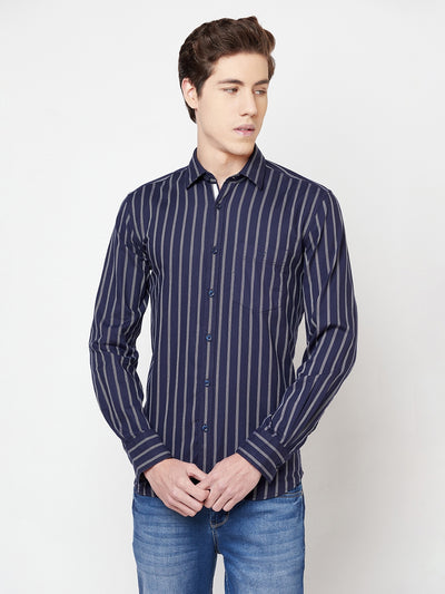 Navy Blue Striped Shirt - Men Shirts