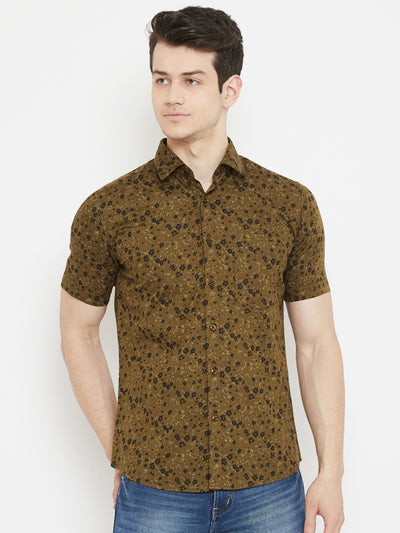 Olive Printed Slim Fit shirt - Men Shirts