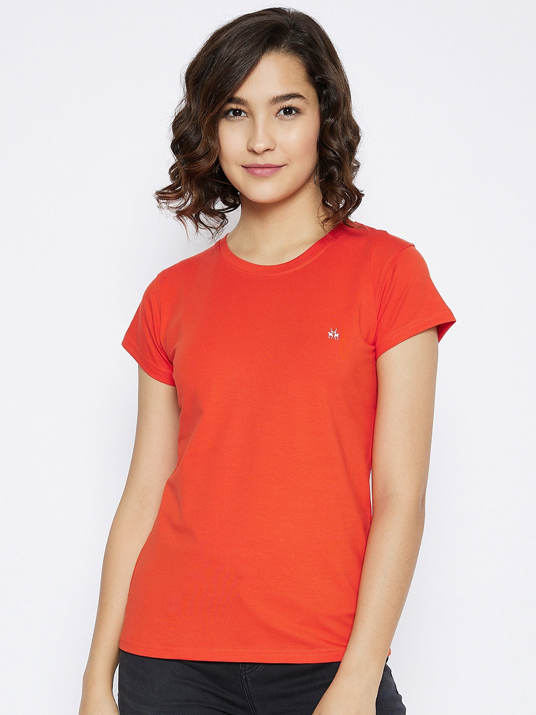 Orange Round Neck T-shirt - Women T-Shirts