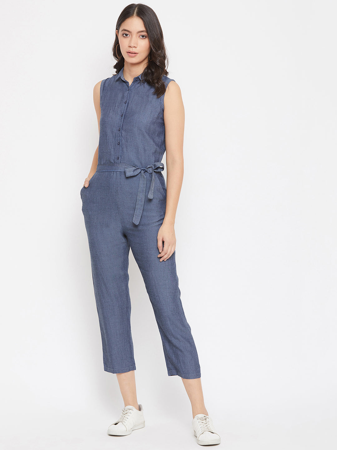 Sleeveless Denim Button up jumpsuit - Women Jumpsuits