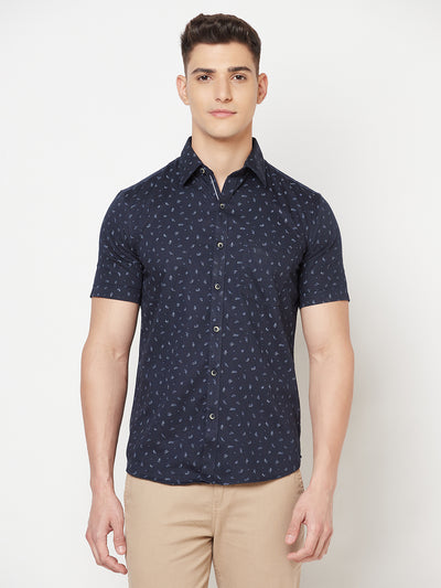 Navy Blue Floral Shirt - Men Shirts