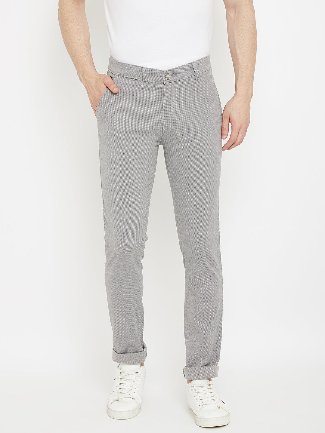 Grey Slim Fit Trousers - Men Trousers
