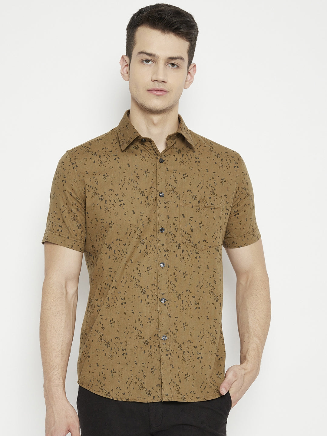 Brown Printed Slim Fit shirt - Men Shirts