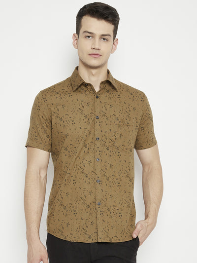 Brown Printed Slim Fit shirt - Men Shirts
