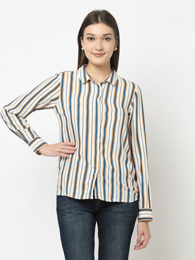 White Shirt with Dual-Tone Stripes