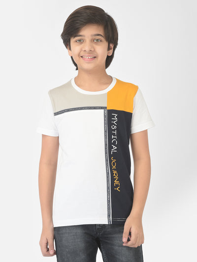 White Colourblocked Round Neck T-shirt - Boys T-Shirts