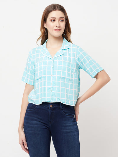 Mint-Green Graph Checked Cropped Top - Women Tops