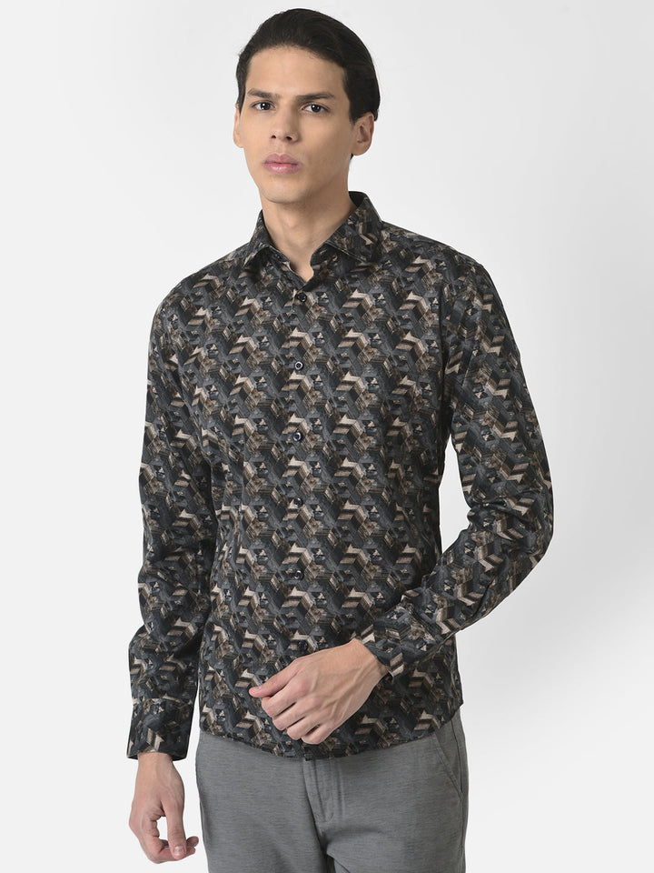 Grey Shirt in Abstract Print 