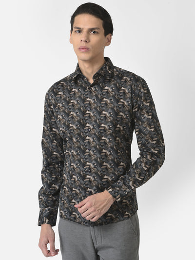 Grey Shirt in Abstract Print 