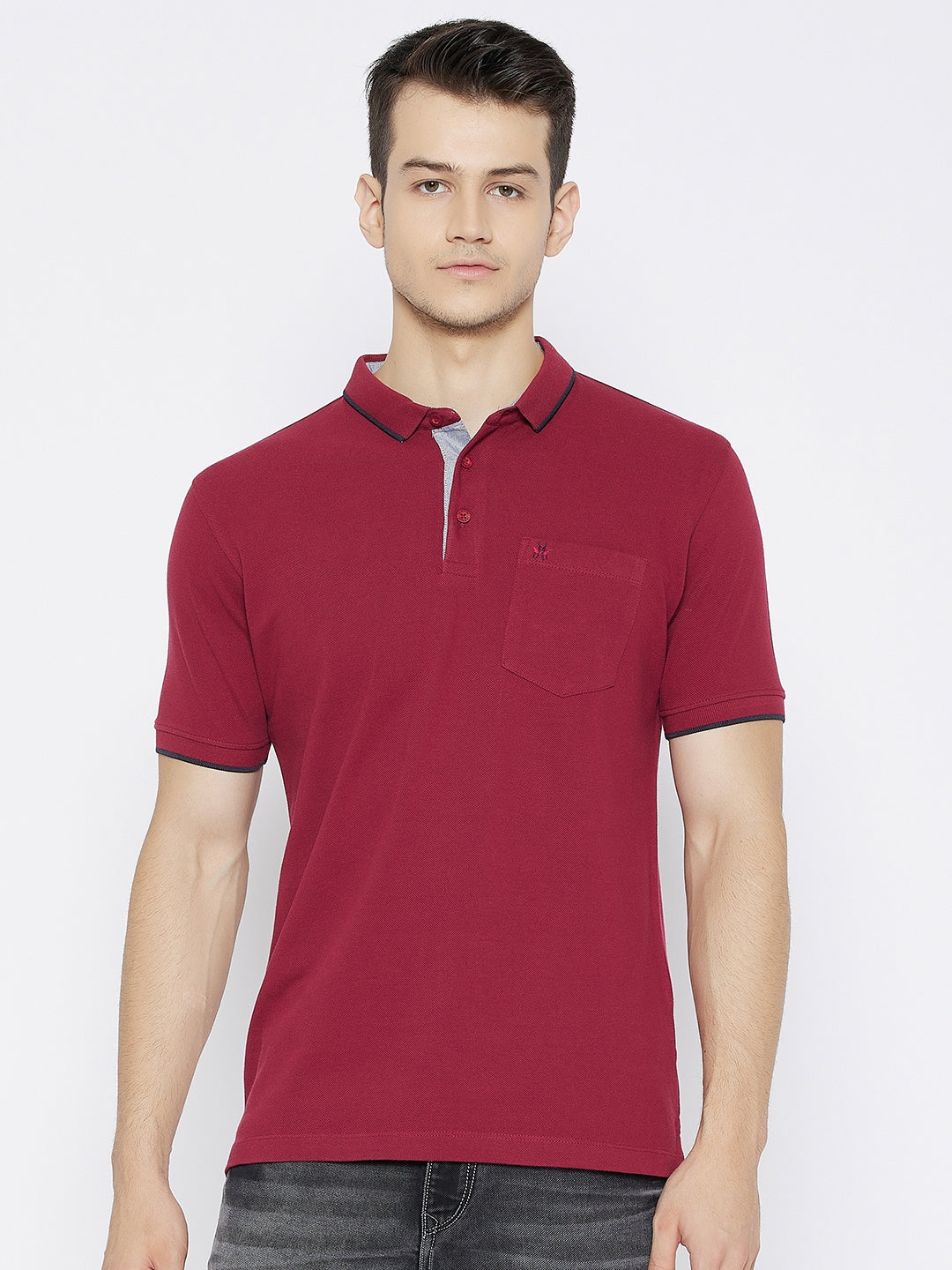 Maroon Polo Neck T-shirt - Men T-Shirts
