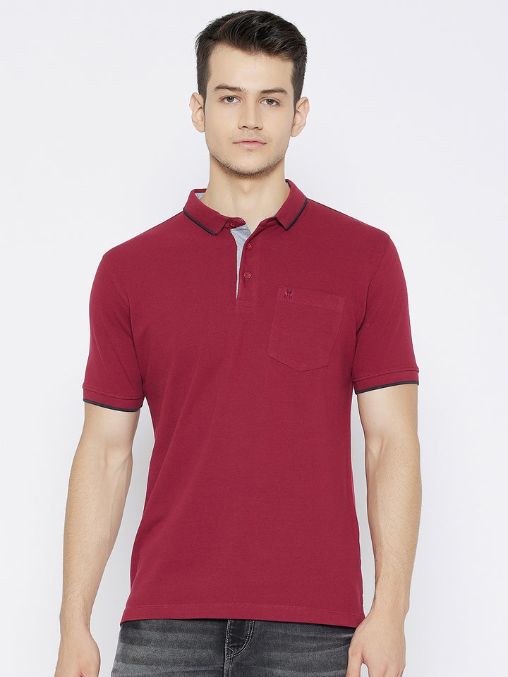 Maroon Polo Neck T-shirt - Men T-Shirts