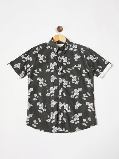 Olive Floral Shirt - Boys Shirts