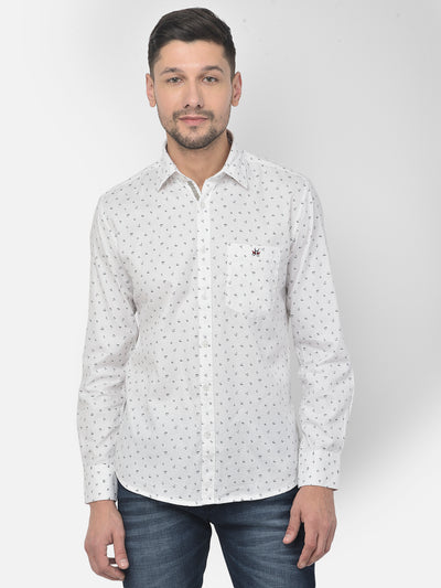 White Printed Spread Collar Shirt - Men Shirts