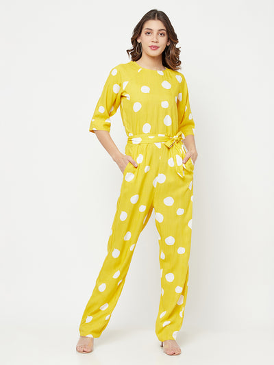 Yellow Polka Dot Printed Jumpsuit - Women Jumpsuits