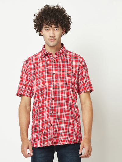  Red Short-Sleeved Flannel Shirt 