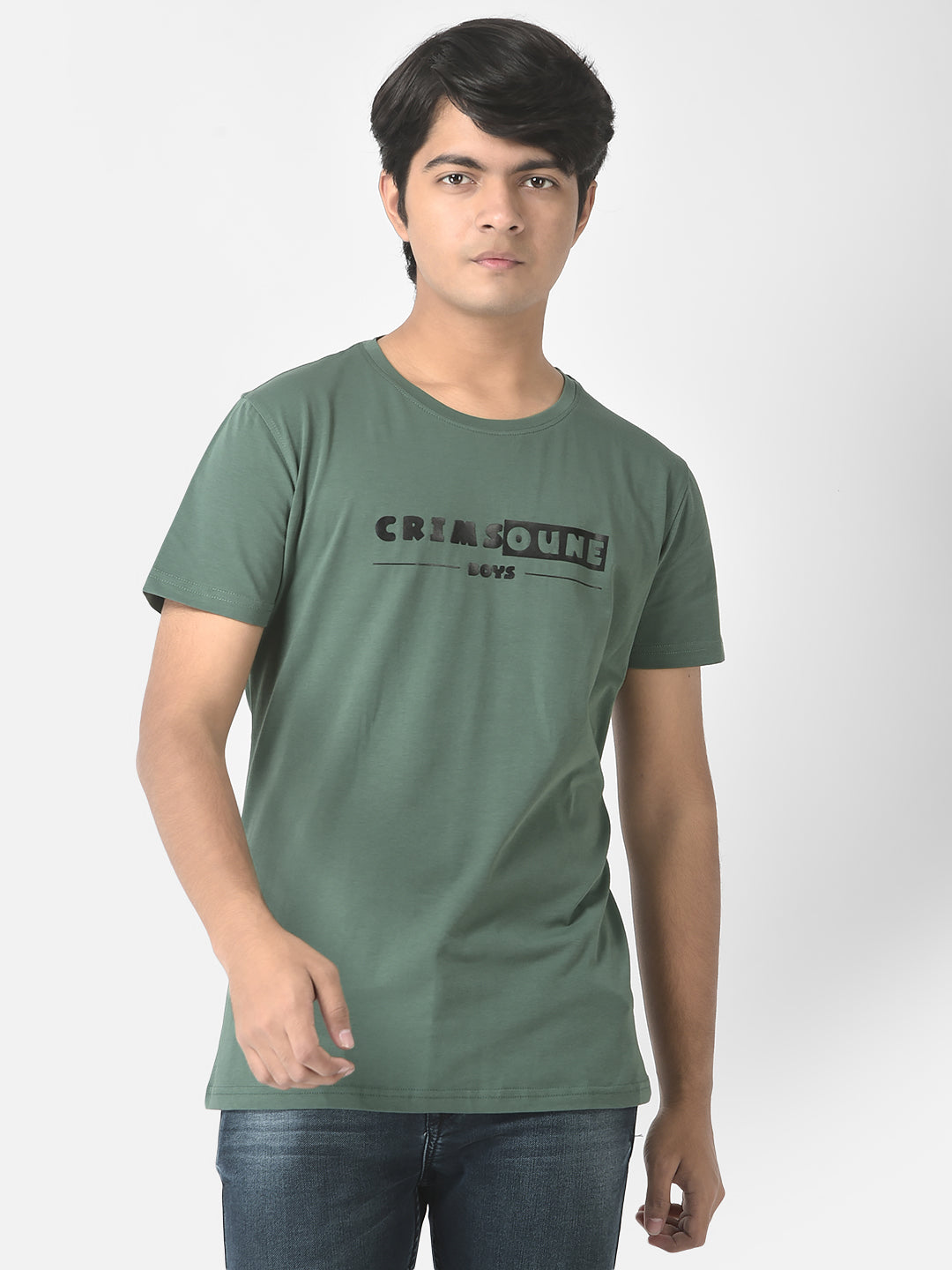 Green Typographic Brand-Logo T-Shirt-Boys T-Shirts-Crimsoune Club