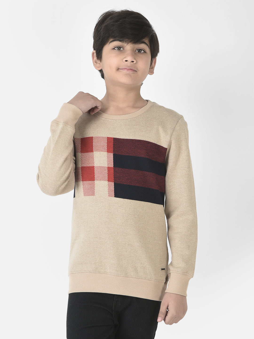  Beige Checked Sweatshirt